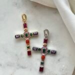 Cross Pendant Colored stones (Silver look only)